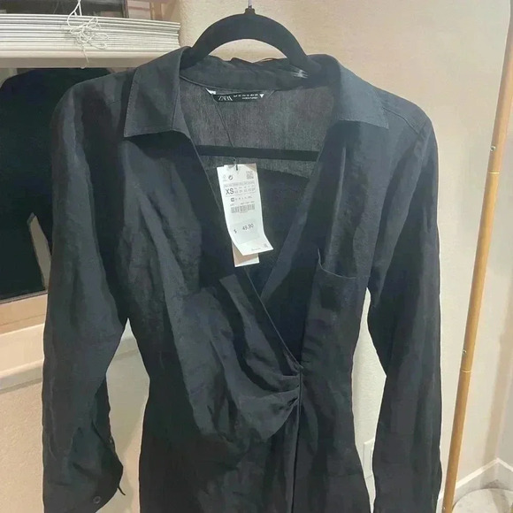 NWT Zara Black Wrap Dress - Picture 5 of 6